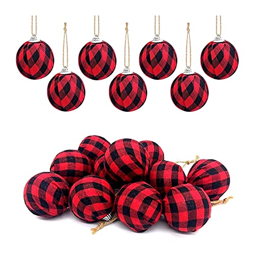 KESHIKUI New Mei 16pcs Buffalo Cheque Bola de Tela Tela de Navidad Bolas envueltas Ornamento Colgando for la decoración del Partido del árbol de Navidad (Color : Red Black)