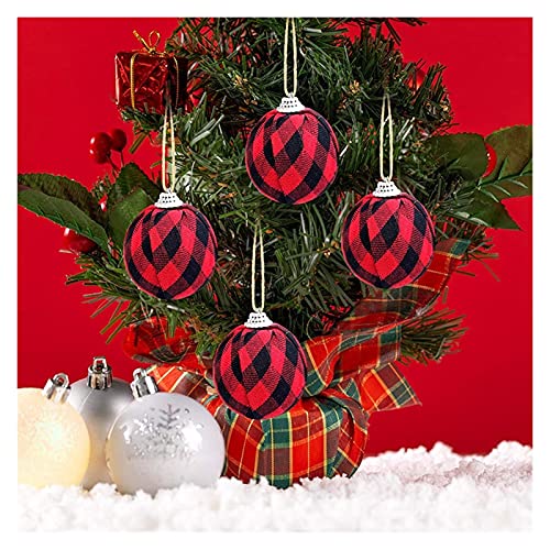 KESHIKUI New Mei 16pcs Buffalo Cheque Bola de Tela Tela de Navidad Bolas envueltas Ornamento Colgando for la decoración del Partido del árbol de Navidad (Color : Red Black)