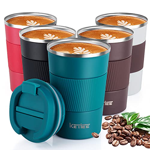 KETIEE Taza de Café,380ml Taza de Viaje Aislada,Taza Térmica Reutilizable,Tazas de Café de Doble Pared,Taza de Viaje para Café,Vaso-Termo-Cafe para Llevar,Taza de Café Reutilizable,Azul