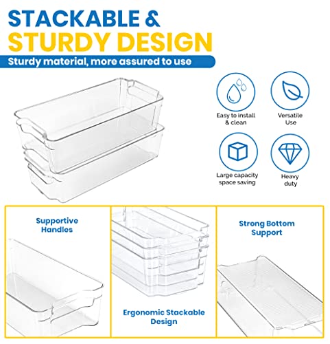 KICHLY Organizadores para la despensa - Juego de 8 (4 grandes, 4 pequeños) - Compartimentos de almacenamiento para la cocina, despensa, armarios, encimeras y refrigerador - sin BPA (Transparente)