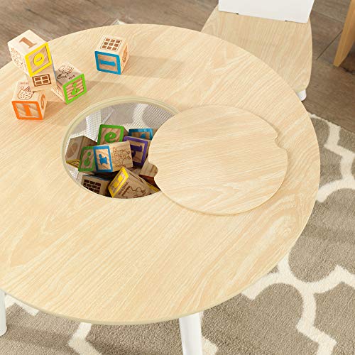 KidKraft 27027 Juego infantil de mesa redonda y 2 sillas de madera, muebles para salas de juego y dormitorio de niños, Natural y blanco