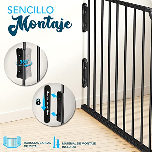 KIDUKU® Barrera de Seguridad 305 cm para Niños y Mascotas | Reja de Protección de Metal - Premontado | Rejilla Protectora Metálica Plegable con Puerta | 5 Paneles