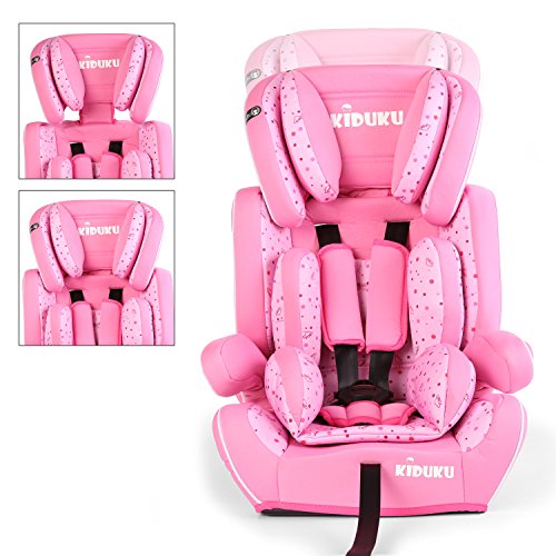 KIDUKU® Silla de coche, crece con el niño, 9 kg-36 kg (1-12 años), Grupo 1/2/3 (Rosa)