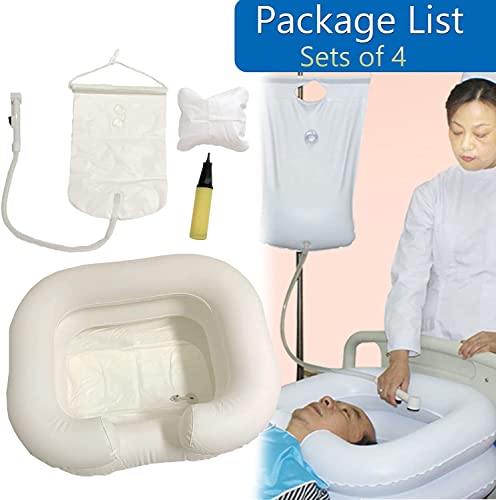 Kit de champú para mesilla de noche inflable, sistema de ducha para personas con movilidad reducida y ancianos, pacientepaciente confinado en la cama, ducha superior con bolsa de agua (juego de 4)