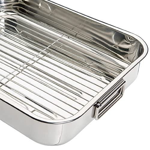 Kitchen Craft - Fuente de Horno Rectangular con Rejilla (Acero Inoxidable), Color Plateado