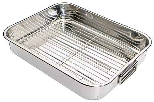 Kitchen Craft - Fuente de Horno Rectangular con Rejilla (Acero Inoxidable), Color Plateado