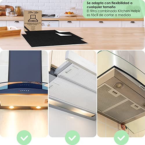 Kitchen Helpis® 2 Filtros de Campana Extractoras combinados – Filtros Dobles de Carbón activo y Grasa 57x47cm, Filtro se puede cortar a medida, Universales para todas las Campanas Extractoras estándar