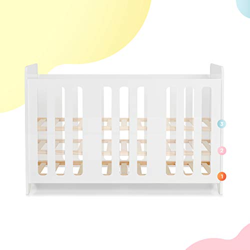 kk Kinderkraft Cuna Bebe STELLO, Fondo de Madera, 3 Niveles de Ajuste, 120 x 60 cm, Blanco