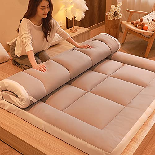 KKCD Colchón Plegable De Futón Japonés Tamaño Queen,Colchón De Tatami Grueso,Colchón De Piso De Tatami para Dormitorio Suave,Tapete De Tatami Enrollable,Almohadilla para Dormir,Gris,Queen(150x200cm)