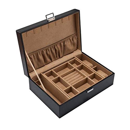 KKNH joyeros Cajas de joyería Doble de Cuero con Cerradura Franela Forro Organizador Caja con Collar Hange Pulsera Cajas de Almacenamiento Elegancia Retro clásica (Color : Brown)