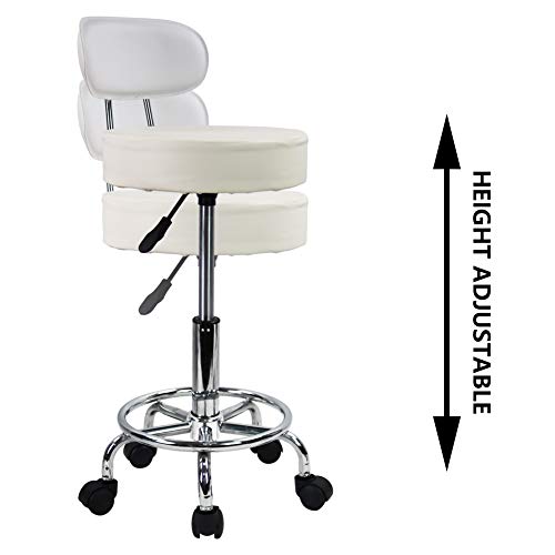 KKTONER -Taburete de Bar telesilla Silla giratoria banqueta experimentales heces de Aprendizaje Taburete de Belleza Silla Alta Trasera Regulable en Altura con Ruedas (Blanco)