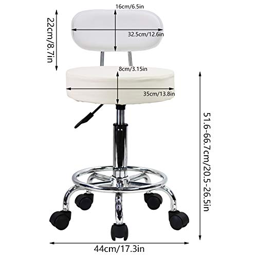 KKTONER -Taburete de Bar telesilla Silla giratoria banqueta experimentales heces de Aprendizaje Taburete de Belleza Silla Alta Trasera Regulable en Altura con Ruedas (Blanco)