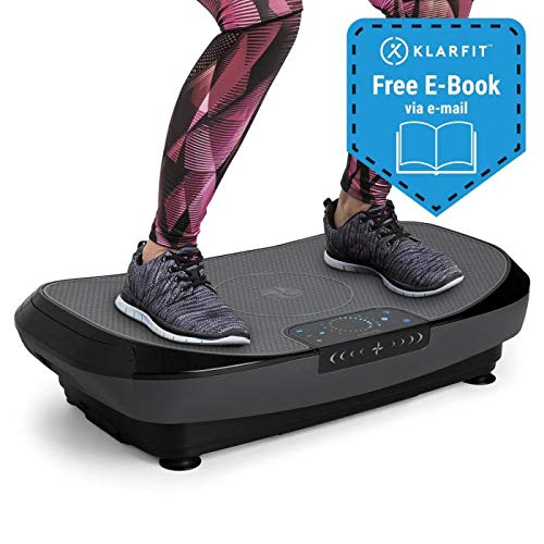 Klarfit VIBE 4DX Pro Plataforma vibratoria - Entrenador profesional por vibración, 300 W, Modo 4D, Superficie de entrenamiento 71,5 x 43,5 cm, 20 velocidades, eBook, Mando a distancia, Gris/ negro