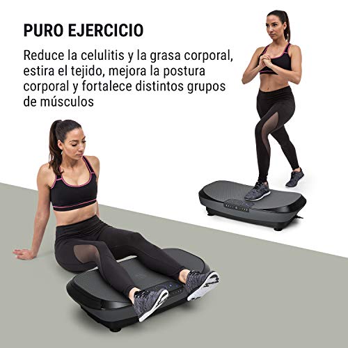 Klarfit VIBE 4DX Pro Plataforma vibratoria - Entrenador profesional por vibración, 300 W, Modo 4D, Superficie de entrenamiento 71,5 x 43,5 cm, 20 velocidades, eBook, Mando a distancia, Gris/ negro