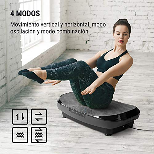 Klarfit VIBE 4DX Pro Plataforma vibratoria - Entrenador profesional por vibración, 300 W, Modo 4D, Superficie de entrenamiento 71,5 x 43,5 cm, 20 velocidades, eBook, Mando a distancia, Gris/ negro