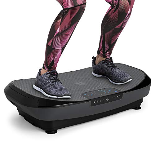 Klarfit VIBE 4DX Pro Plataforma vibratoria - Entrenador profesional por vibración, 300 W, Modo 4D, Superficie de entrenamiento 71,5 x 43,5 cm, 20 velocidades, eBook, Mando a distancia, Gris/ negro