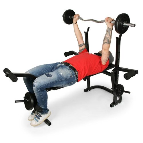 Klarfit Workout Hero Multistation - banco musculación banco abdominales banco de pesas Multipower Curl para Brazo y Pierna con Pesas hasta 160 kg Respaldo Regulable a 3 Niveles Acero, Negro