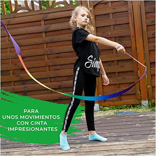 KLEINTOBER Cintas de gimnasia rítmica Premium para niños I Cinta de baile para bailarinas color arco iris, con instrucciones para divertidas actividades y entrenamiento I Óptimo regalo para niña