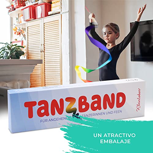 KLEINTOBER Cintas de gimnasia rítmica Premium para niños I Cinta de baile para bailarinas color arco iris, con instrucciones para divertidas actividades y entrenamiento I Óptimo regalo para niña