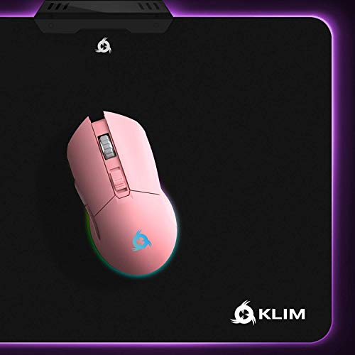 KLIM Blaze - Ratón inalámbrico Gaming Recargable RGB + Sensor de Alta precisión con batería Recargable de Larga duración + Ajustable hasta 6000 dpi + Modo inalámbrico y con Cable + Nuevo 2022 + (Pink)