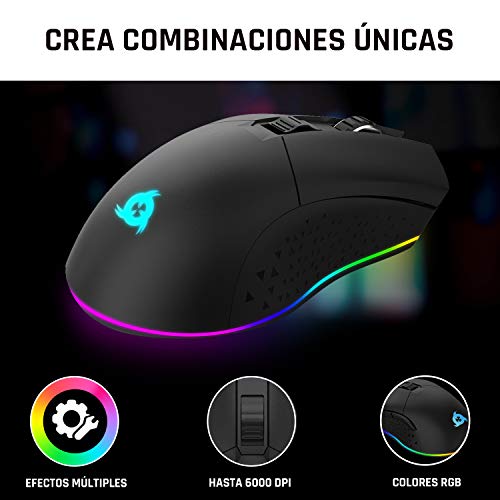 KLIM Blaze - Ratón inalámbrico Gaming Recargable RGB + Sensor de Alta precisión con batería Recargable de Larga duración + Ajustable hasta 6000 dpi + Modo inalámbrico y con Cable + Nuevo 2022+ (Black)