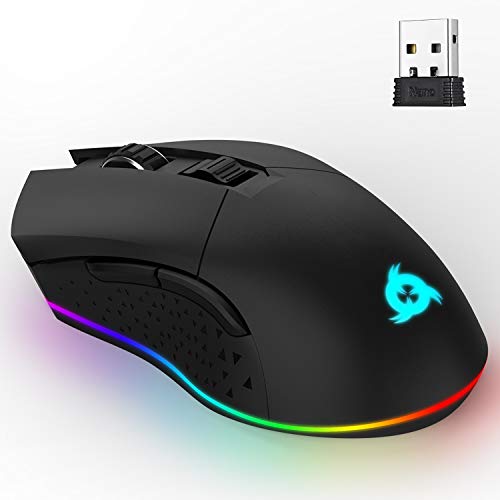 KLIM Blaze - Ratón inalámbrico Gaming Recargable RGB + Sensor de Alta precisión con batería Recargable de Larga duración + Ajustable hasta 6000 dpi + Modo inalámbrico y con Cable + Nuevo 2022+ (Black)