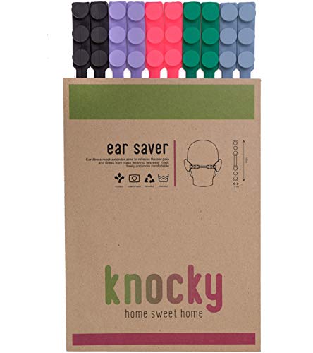 KNOCKY 10 Piezas Salvaorejas de Silicona para Mascarillas - Protector de Orejas y Enganches Soportes para Mascarillas - Sujeta Mascarillas con Adaptador Ajustable de 3 Ganchos