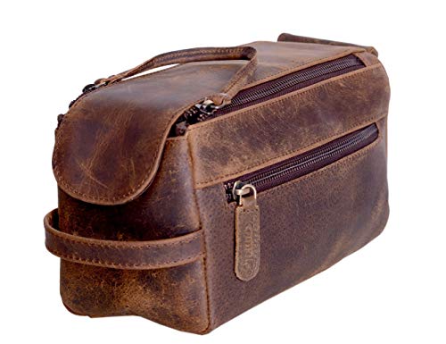 KOMALC Bolso de Aseo Unisex de Piel de búfalo Genuino Kit de Viaje Dopp