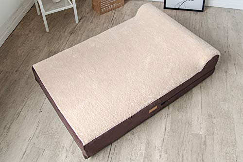 KOPEKS - Cama para Perro Ortopédica con Espuma Viscoelástica y Almohada (Incluye Funda Lavable e Impermeable) XL - Marrón con Felpa