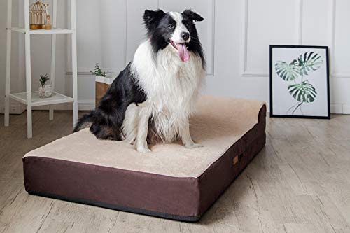 KOPEKS - Cama para Perro Ortopédica con Espuma Viscoelástica y Almohada (Incluye Funda Lavable e Impermeable) XL - Marrón con Felpa