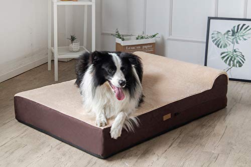 KOPEKS - Cama para Perro Ortopédica con Espuma Viscoelástica y Almohada (Incluye Funda Lavable e Impermeable) XL - Marrón con Felpa