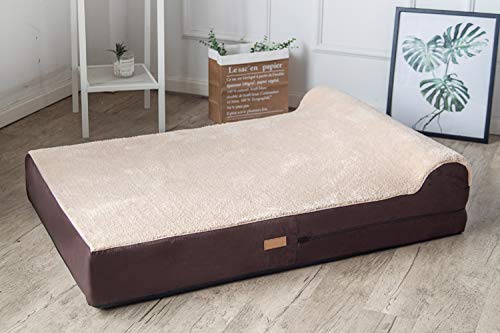 KOPEKS - Cama para Perro Ortopédica con Espuma Viscoelástica y Almohada (Incluye Funda Lavable e Impermeable) XL - Marrón con Felpa