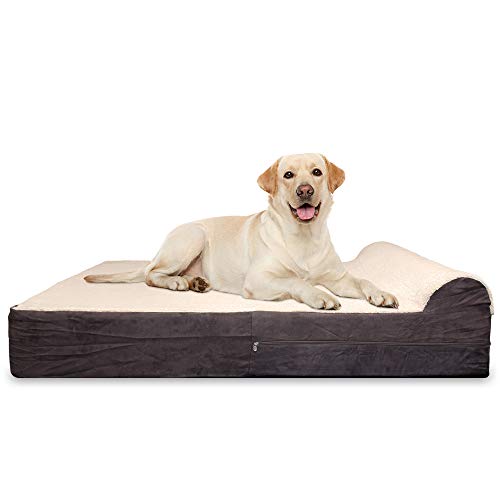 KOPEKS - Cama para Perro Ortopédica con Espuma Viscoelástica y Almohada (Incluye Funda Lavable e Impermeable) XL - Marrón con Felpa