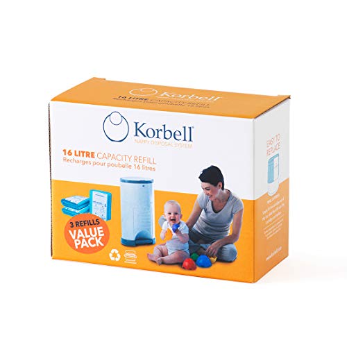 KORBELL - Recarga de pañales - STANDARD - 16 L - X3 - Biodegradable - Antiolor - Capacidad de 240 capas por recambio