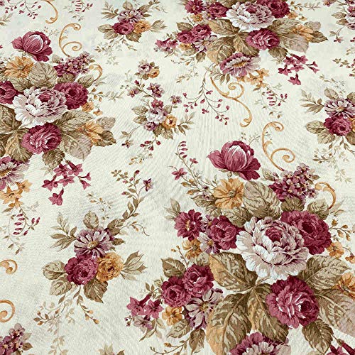 Kt KILOtela Tela de loneta Estampada - Retal de 100 cm Largo x 280 cm Ancho | Flores - Rosa ─ 1 Metro