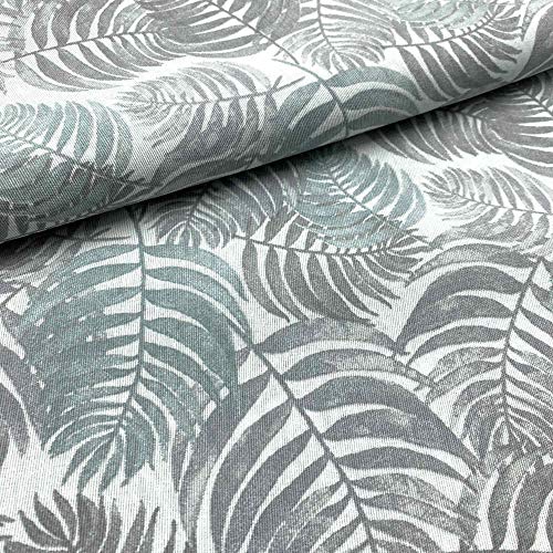 Kt KILOtela Tela de loneta Estampada - Retal de 100 cm Largo x 280 cm Ancho | Hojas de helechos - Gris ─ 1 Metro