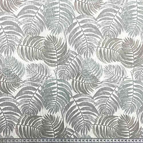 Kt KILOtela Tela de loneta Estampada - Retal de 100 cm Largo x 280 cm Ancho | Hojas de helechos - Gris ─ 1 Metro