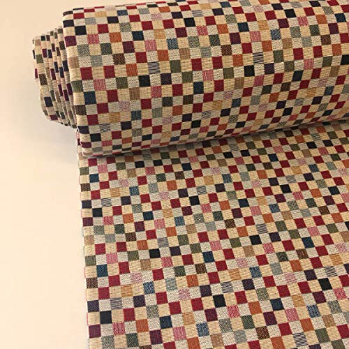 Kt KILOtela Tela por Metros de tapicería - Jacquard Gobelino - Ancho 280 cm - Largo a elección de 50 en 50 cm | Cuadros pequeños - Rojo, Naranja, Verde, Azul, Beige