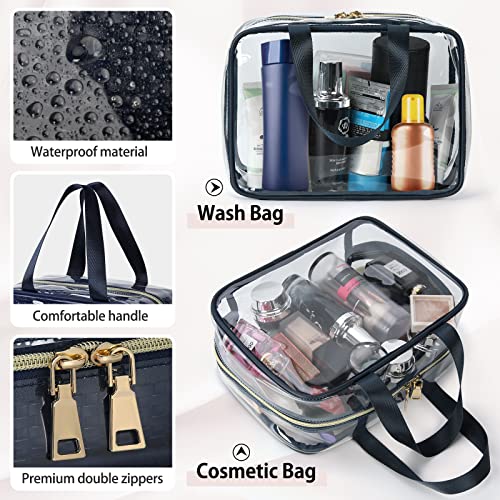 KTMOUW Neceser Mujer Transparente Neceser Maquillaje Viaje Impermeable Bolsa de Aseo Portátil Grande Organizador para Cosméticos 3 Piezas Azul