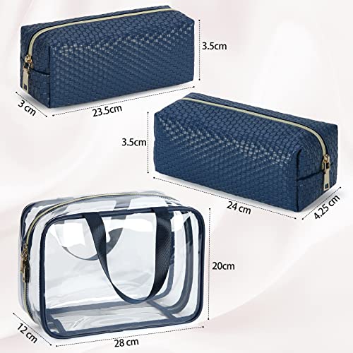 KTMOUW Neceser Mujer Transparente Neceser Maquillaje Viaje Impermeable Bolsa de Aseo Portátil Grande Organizador para Cosméticos 3 Piezas Azul