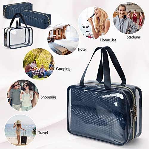 KTMOUW Neceser Mujer Transparente Neceser Maquillaje Viaje Impermeable Bolsa de Aseo Portátil Grande Organizador para Cosméticos 3 Piezas Azul