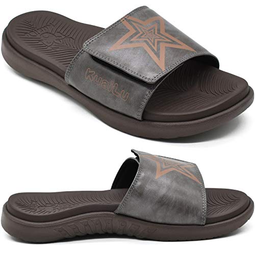 KUAILU Hombre Sandalias de Playa de Punta Descubierta Slide Deportivo Ajustable Zapatillas de Verano Ortopedicas Marrón talla 46