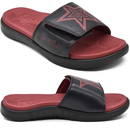 KUAILU Hombre Sandalias de Playa de Punta Descubierta Slide Deportivo Ajustable Zapatillas de Verano Ortopedicas Negro talla 45