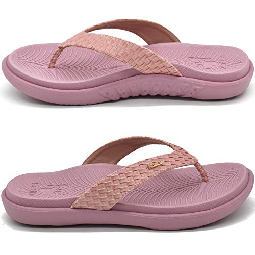 KuaiLu Rosa Chanclas Mujer Verano Playa Sandalias de piscina Apoyo de Arco Ortopedicas Chanclas Zapatos Cómodos para Caminar Antideslizante Talla 39EU