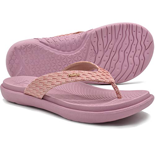 KuaiLu Rosa Chanclas Mujer Verano Playa Sandalias de piscina Apoyo de Arco Ortopedicas Chanclas Zapatos Cómodos para Caminar Antideslizante Talla 39EU