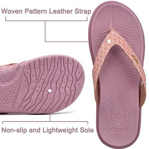 KuaiLu Rosa Chanclas Mujer Verano Playa Sandalias de piscina Apoyo de Arco Ortopedicas Chanclas Zapatos Cómodos para Caminar Antideslizante Talla 39EU