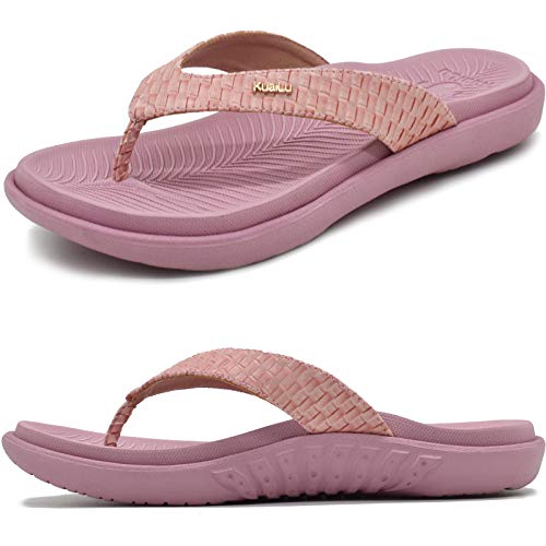 KuaiLu Rosa Chanclas Mujer Verano Playa Sandalias de piscina Apoyo de Arco Ortopedicas Chanclas Zapatos Cómodos para Caminar Antideslizante Talla 39EU