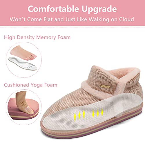 KuaiLu Zapatillas Casa Bota Mujer Invierno Cerradas Peluche Piel Babuchas Comoda Caliente Peludas Slippers Ortopedicas Memory Foam Pantuflas Botines Antideslizante Goma Suela Rosa 38