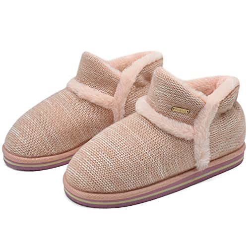 KuaiLu Zapatillas Casa Bota Mujer Invierno Cerradas Peluche Piel Babuchas Comoda Caliente Peludas Slippers Ortopedicas Memory Foam Pantuflas Botines Antideslizante Goma Suela Rosa 38