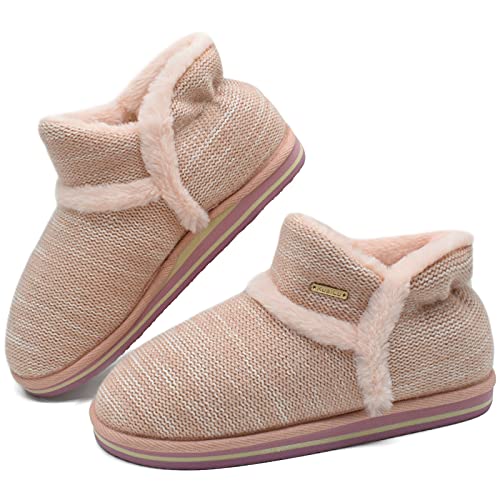 KuaiLu Zapatillas Casa Bota Mujer Invierno Cerradas Peluche Piel Babuchas Comoda Caliente Peludas Slippers Ortopedicas Memory Foam Pantuflas Botines Antideslizante Goma Suela Rosa 38